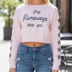 Recycled Karma The Runaways Joan Jett Cropped Sweatshirt SZ XS Petal